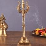 Pure Brass Standing Trishul | 10" x 3" x 3" | 900g | Intricate Carvings | Lord Shiva's Sacred Symbol | Decorative Stand | Jaipurio